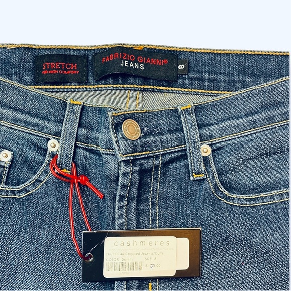 Fabrizio Gianni Women’s Denim Cropped/Capri Cuffed Stretch Blue Jeans Size 8 NWT - Picture 5 of 5